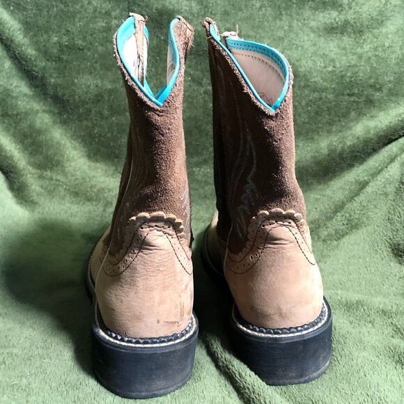 Ariat Womens Fatbaby Heritage Western Cowboy Boots 10B Suede Tan Blue Pull On - Picture 6 of 16